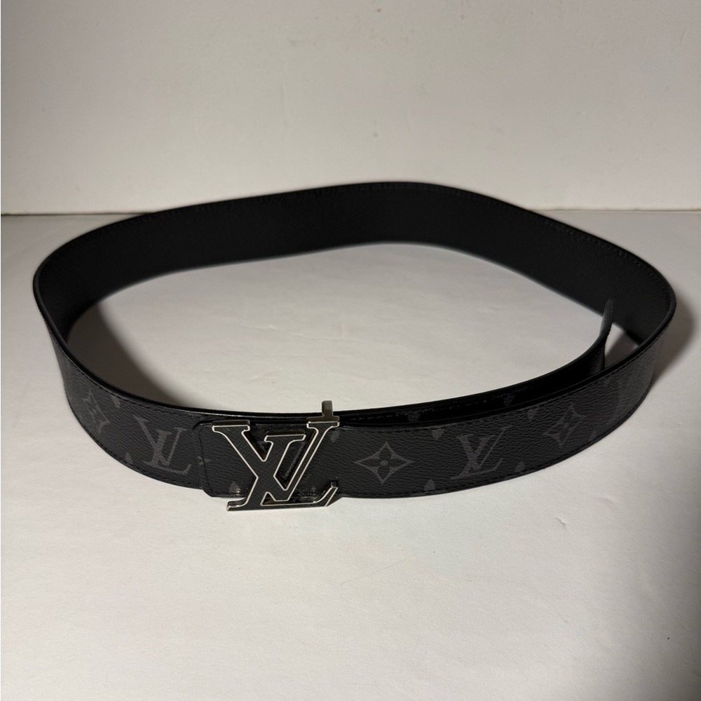 Louis Vuitton Black Monogram Belt with Silver Buckle